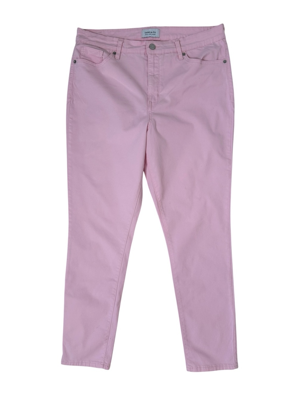 Crown & Ivy High Rise Skinny Jeans Pastel Pink Stretch Denim Size 12